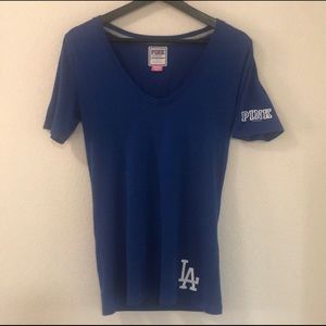 Pink VS LA Dodgers V neck T-shirt